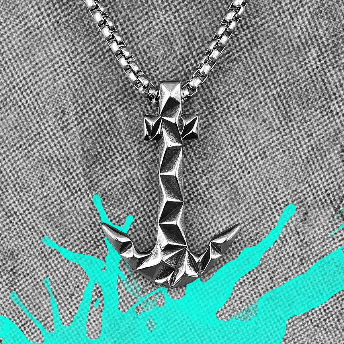 Geometric Cutting Anchor Stainless Steel Men Necklaces Pendants Chain Punk for Boyfriend Male Jewelry Creativity Gift Wholesale view 5