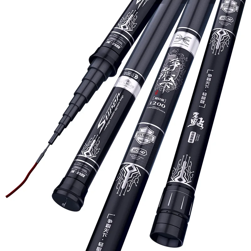 JS High-end telescopic carbon ultralight superhard pole 7/8/9/10/11/12/13/14/15/16 Meters long section fishing rod with two tips