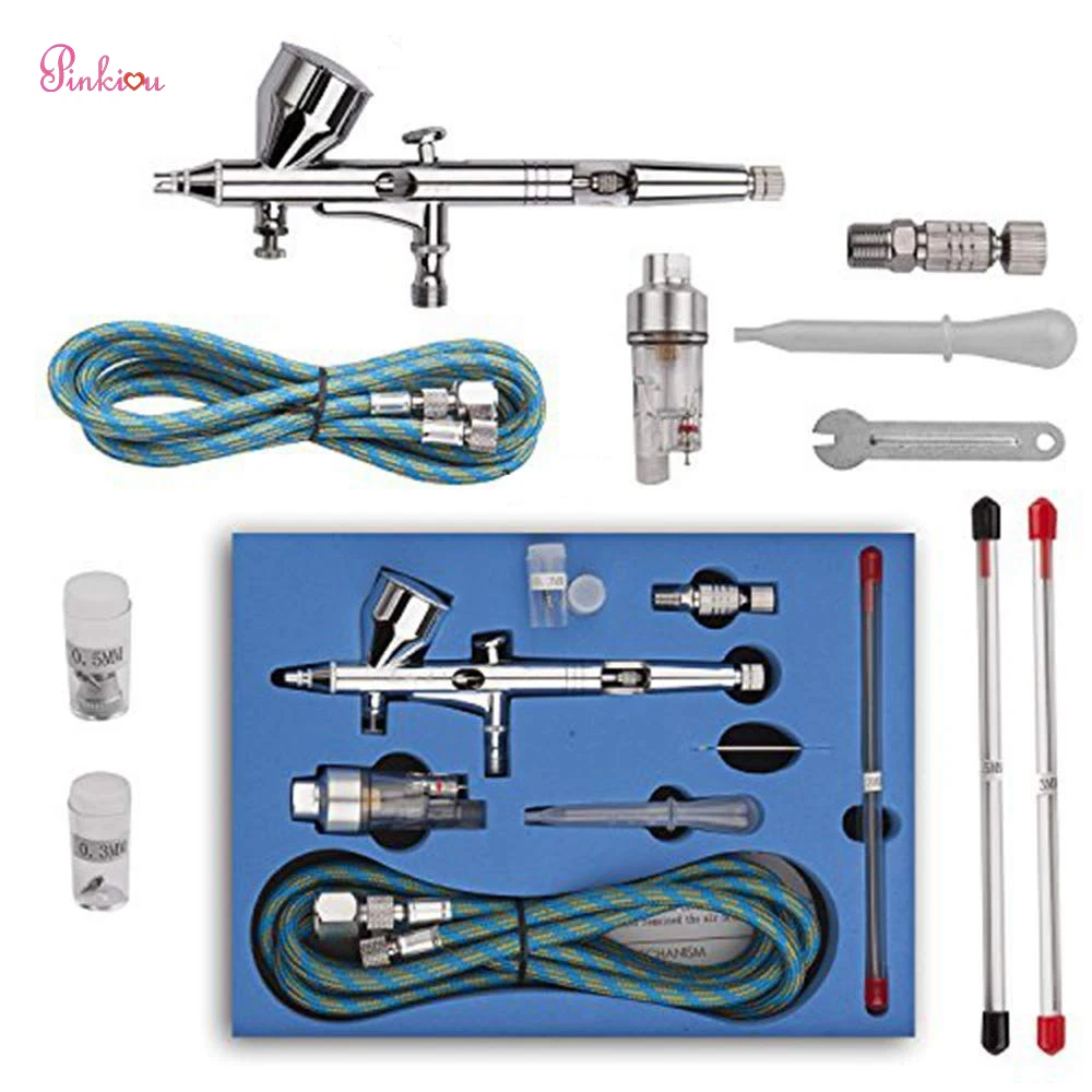 Dual Action Gravity Feed Airbrush Kit Air Brush Spray Gun with 0.3mm/0.2mm/0.5mm Needles and Air Hose for Temporary Tattoo Nail