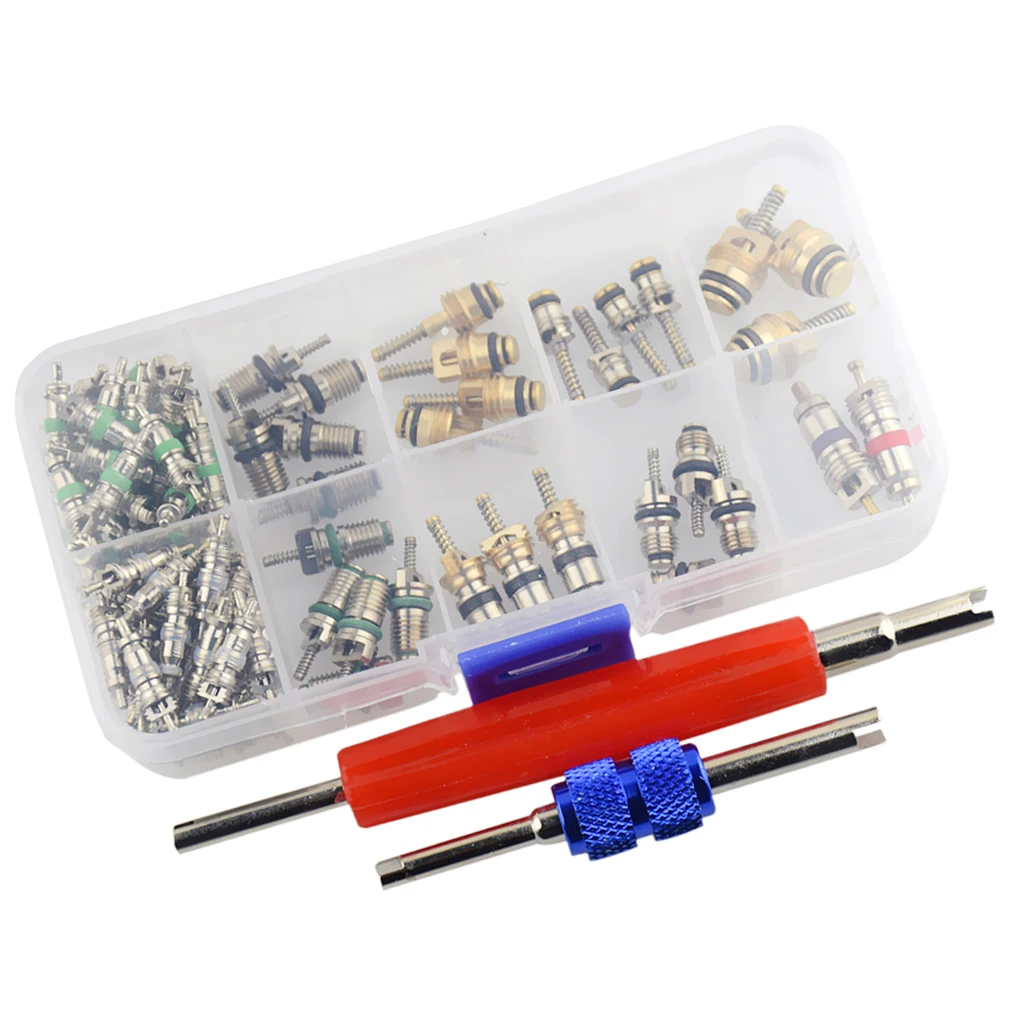 102 Pieces Assortment A/C Shrader Valve Core Tool Air Conditioning Valve Cap Removal Repair Tool R134 R12 Valves HV  kit