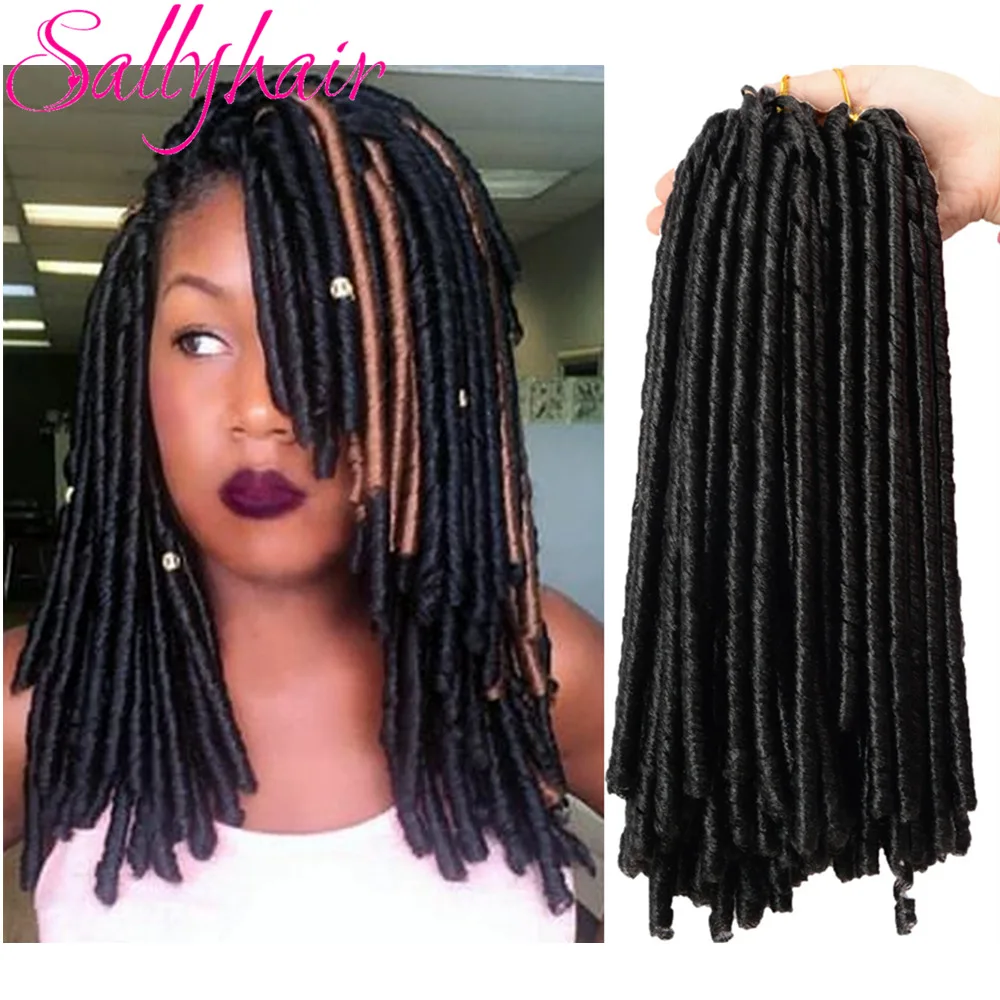 Sallyhair-extensiones de cabello sintético Afro, trenzas de ganchillo, peinados suaves de imitación, marrón, negro, grueso, completo, 14 pulgadas, 70g por paquete