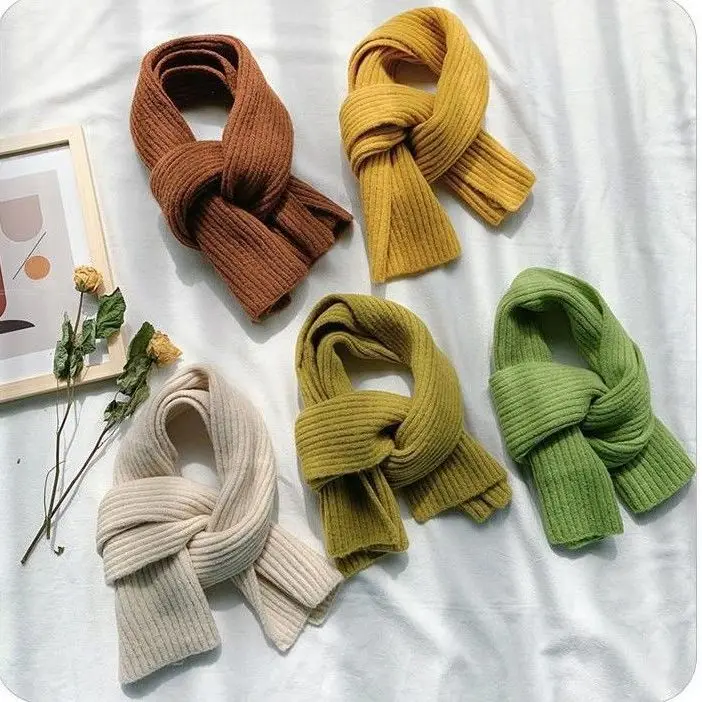 Short Scarf Winter Female Pure Color Wool Knitted Scarf Student Adult Korean Keep Warm Outside In Winter Fashion Scarf Women