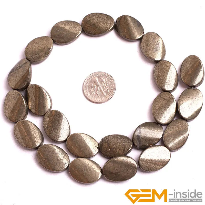 Natural Stone Pyrite Loose Spacer Oval Accessorries Beads For Jewelry Making Strand 15 Inch DIY Men Women Gift