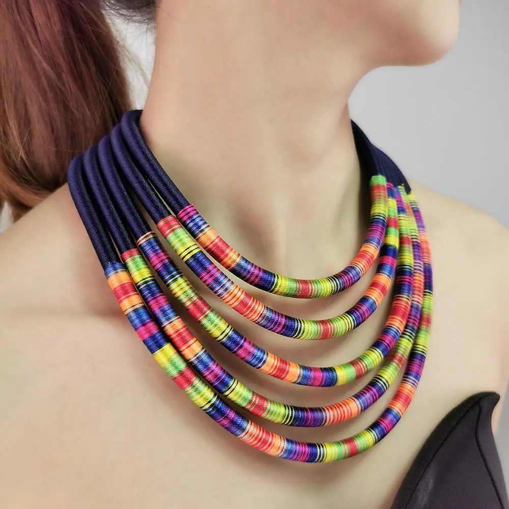 Colorful Multilayers Rope Chains Necklaces For Women Indian Jewelry Chunky Collar Statement Chokers Necklace African MANILAI