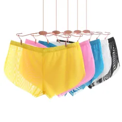 Cueca de gaze para homens, cueca interna sexy de gaze transparente para casa, calça de esportes domésticos