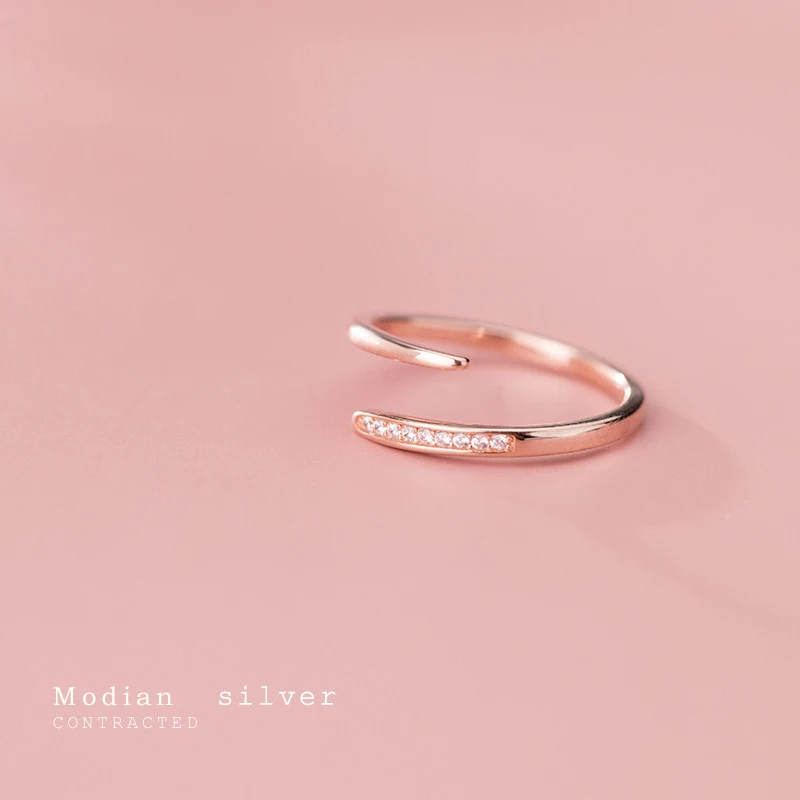 Modian Real 925 Sterling Silver Simple rose gold color Ring For Women Adjustable Rings Wedding Engagement Minimalist Jewelry