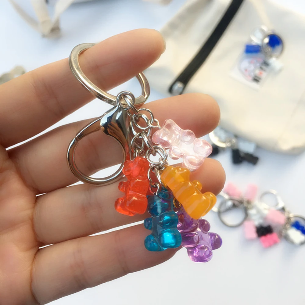 1 Pcs Gummy Bear Keychain Colorful Resin Bear Pendant Keyring for women Car Key Ring Bag Pendant Jewelry