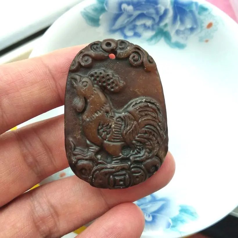 Nature Old Jade Bless Cock Amulet Pendant Chinese Zodiac chook Year People Lucky Talisman