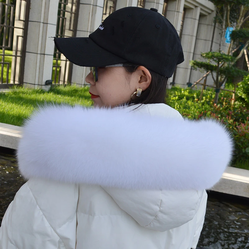 Genuine Natural Plush 100% Real Fox Fur Scarf Women Down Coat Hood Trim Straight Collar Winter Warm Unisex Shawl Thick Scarves