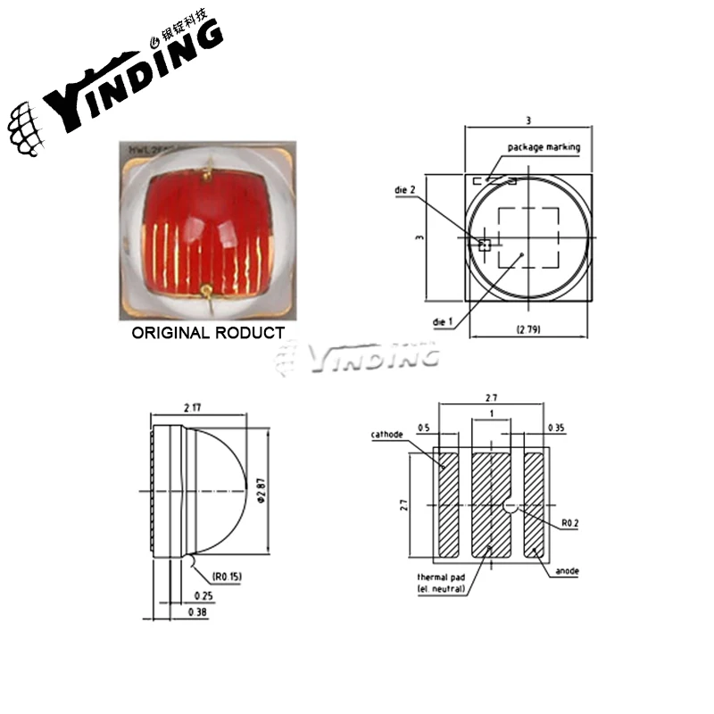 Luzes LED de alta potência, iluminação arquitetônica do jardim, solda de refluxo SMD livre, GH CSSRM3.24, luz vermelha, 3W, 646-666nm, 10pcs
