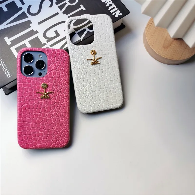 Animal Leather Metal Coconut Tree Hard Half Pack Case For Iphone 15 14 11 12 13 Pro Max 7 8 Plus Xr X Xs Se Iphone Cover Fundas