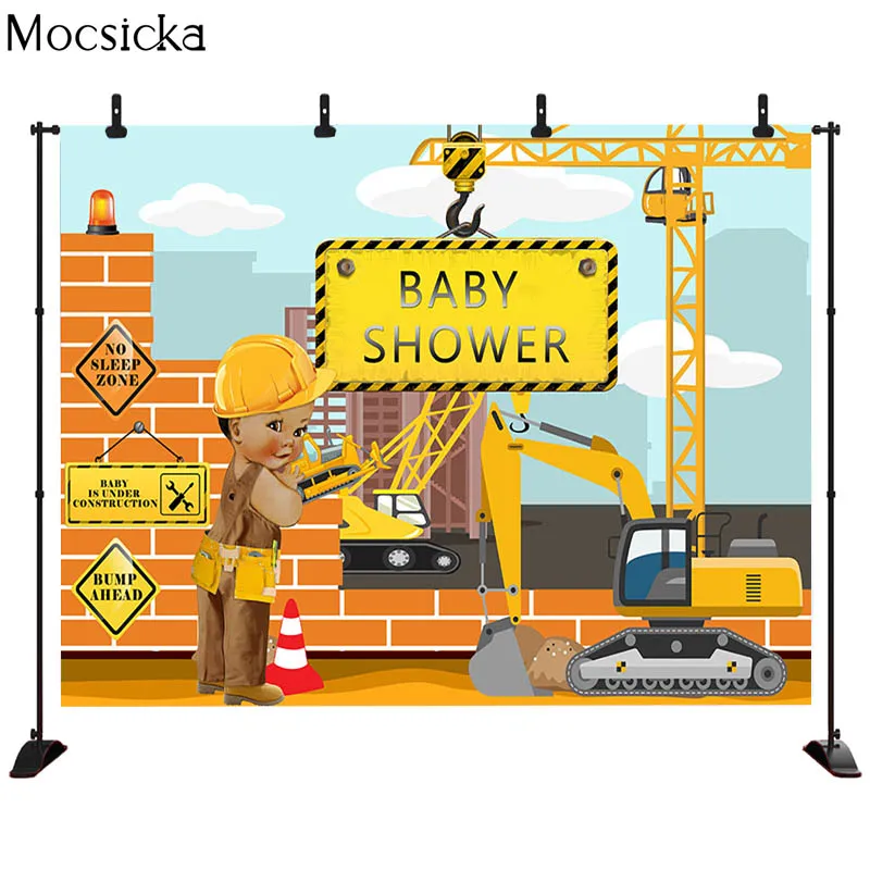 신생아 사진 촬영 배경, 건설 구역, 굴삭기 트럭, 크레인 빌더, 소년 사진 스튜디오용 배경