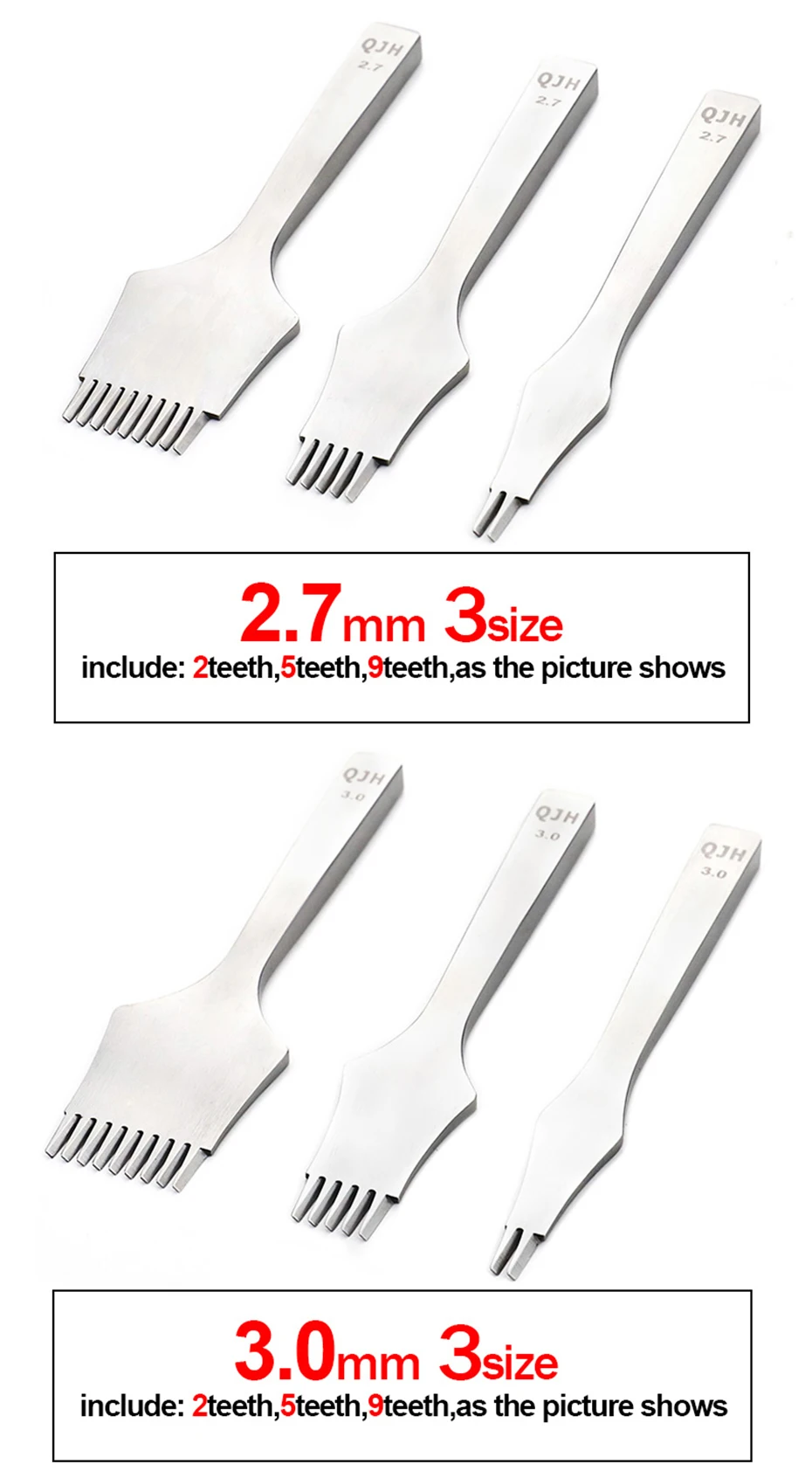 2.7/3.0/3.38mm Leder Handwerk schräg flach Diamant Stechen Eisen Set-2/3,85 Zinken Diamant Meißel hand gefertigte Bastel bedarf – Detail 7
