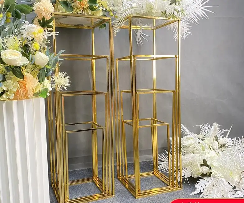 Wedding props iron gilded box rack wedding reception area flower scene layout flower rack geometric Guide