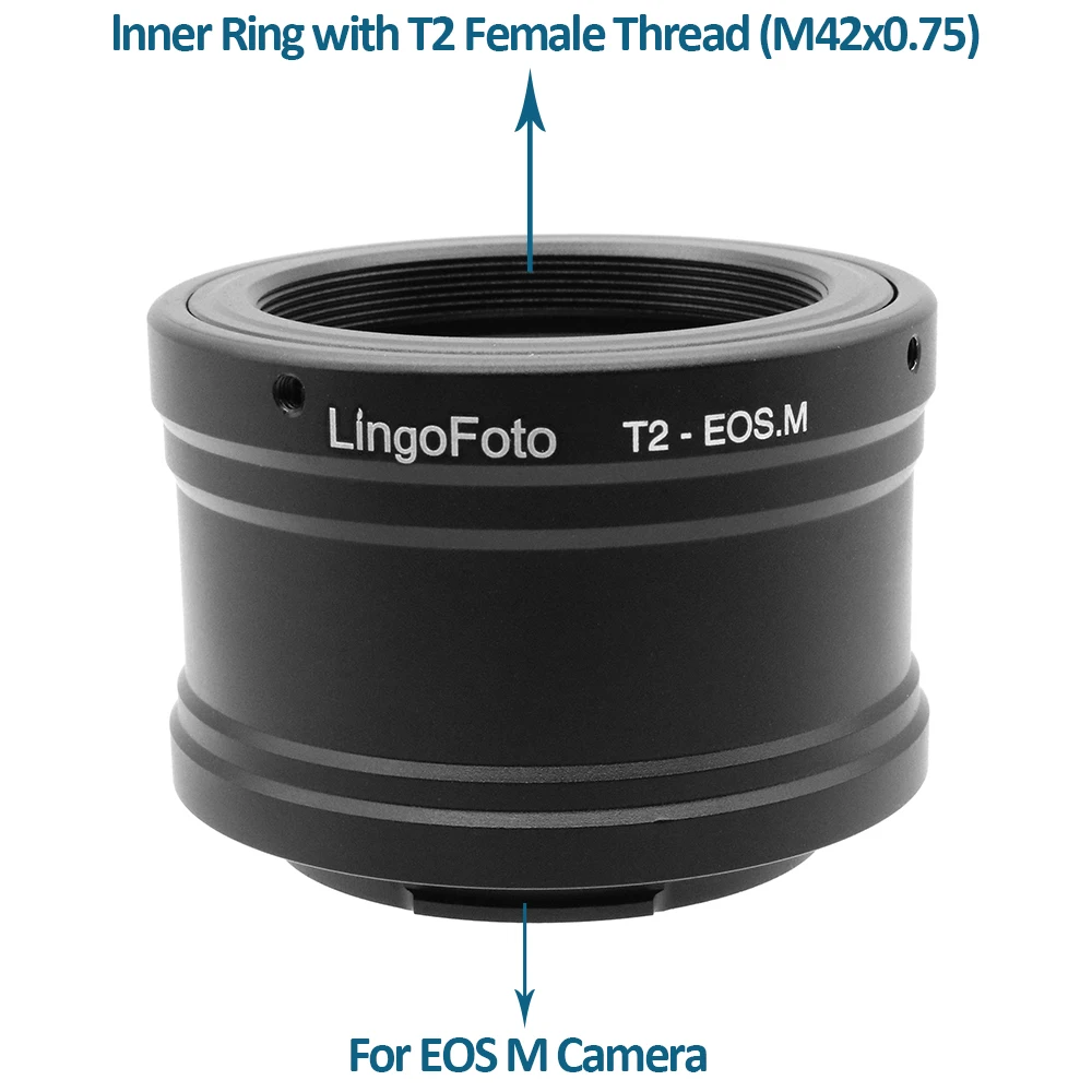 Anel adaptador de montagem por parafuso t2, anel adaptador de metal para montagem de parafuso t2 (42x0.75mm) telescópio/lente para câmera canon eos