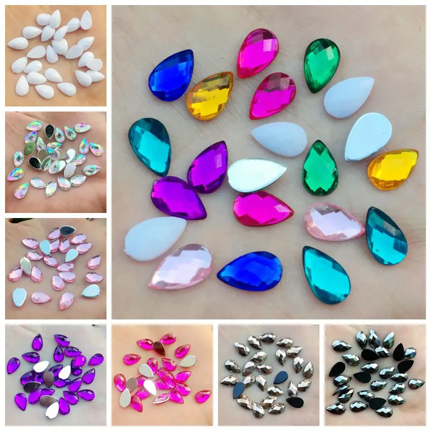 80 stücke 6*10mm Tear drop Strass Flache Rückseite Acryl Edelsteine Kristall Steine Nicht Nähen Perlen für DIY kleidung-HB00