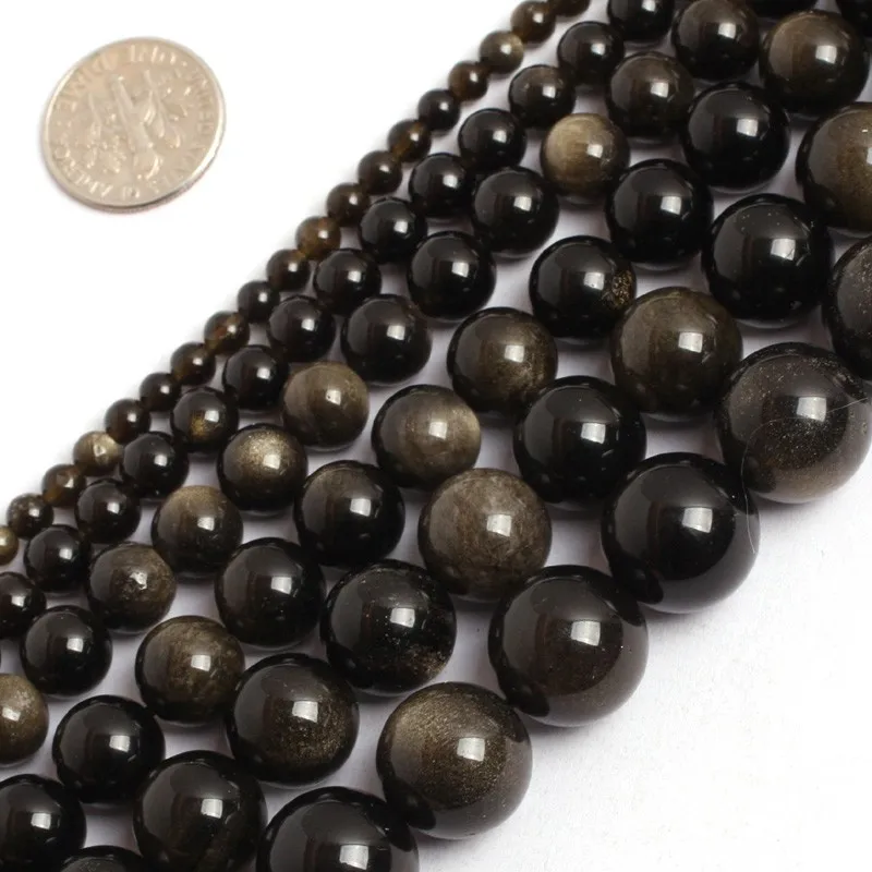 Wholesale Genuine Golden Obsidian 4mm 6mm 8mm 10mm12mm Round Gemstone Loose Beads for jewelry,1 of 15