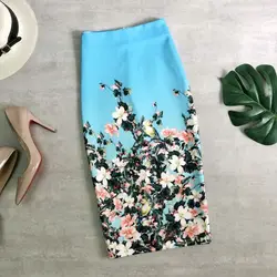 Fashion Midi Skirt For Women Flora Printed High Waist Pencil Skirt Female Causal Flower Bodycon Skirt With Slit