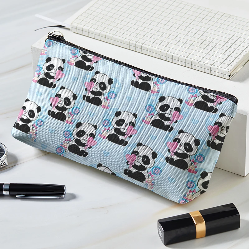 Lovely Women Portable Cosmetic Bag Cute Cartoon Panda Print Female Makeup Pouch Large Capacity Cosmetic Organizer Beauty Case