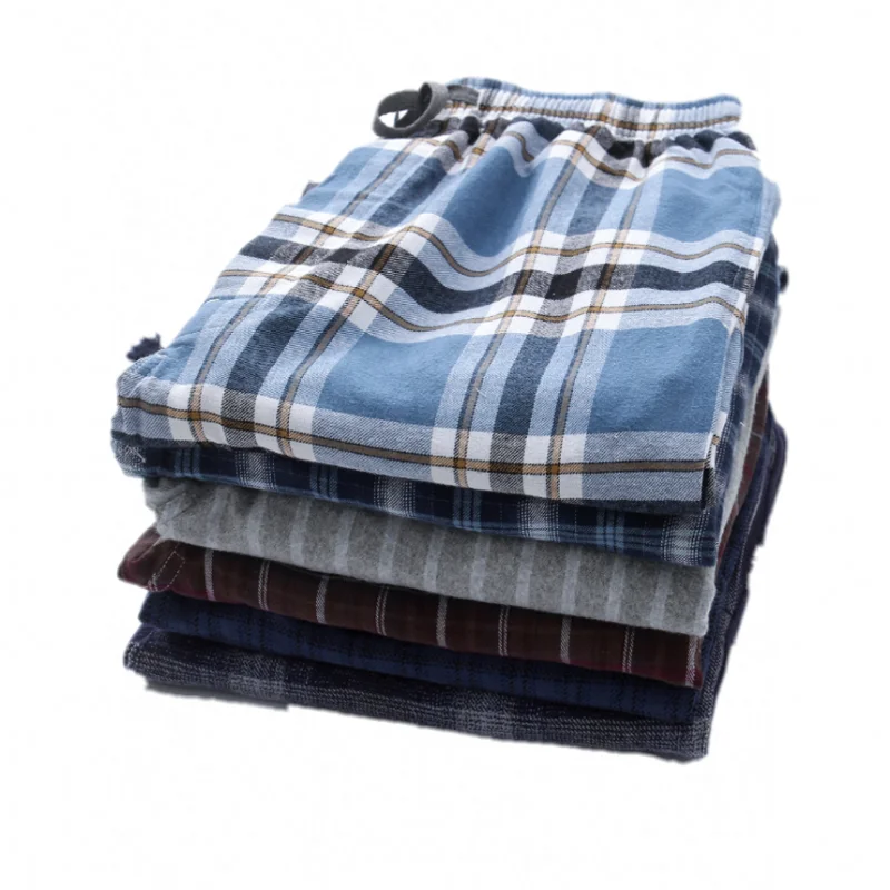 Spring Autumn Men 100% Cotton Sleep Bottoms Top Quality Loungewear Pants Men Casual Loose Plaid Pajama Home Pants S-XXL