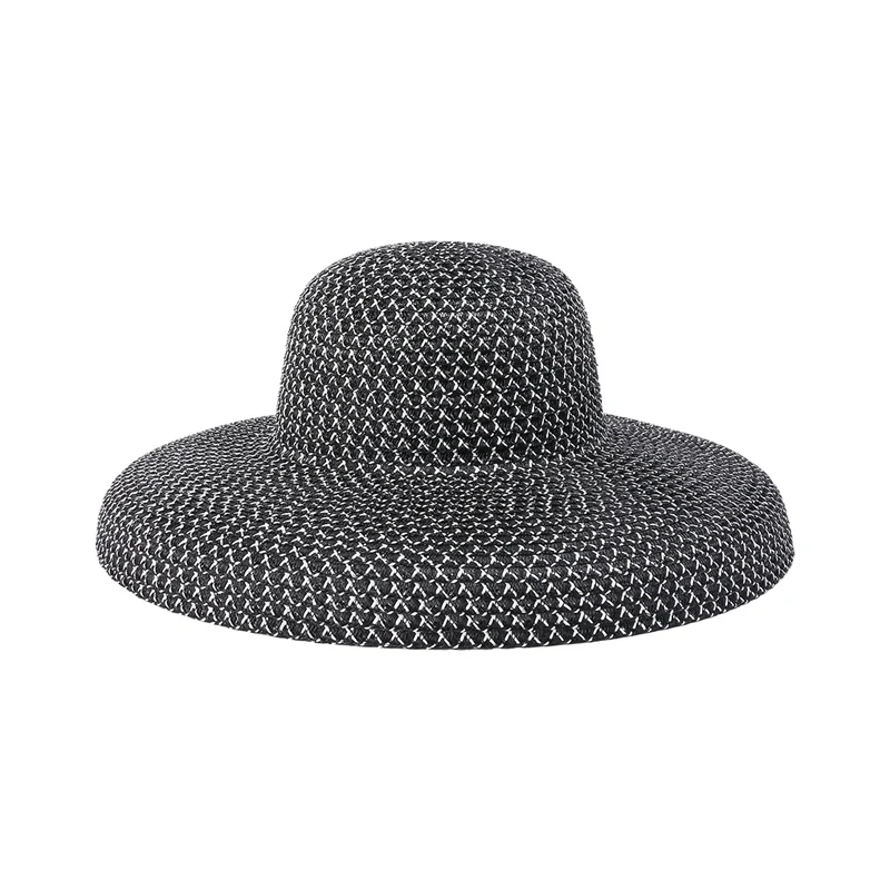 

NEW Retro Round Top Big Straw Hat Wholesale Ladies Sun Hats Travel Holiday Visor Hats Vintage Women Beach Hat Black And White