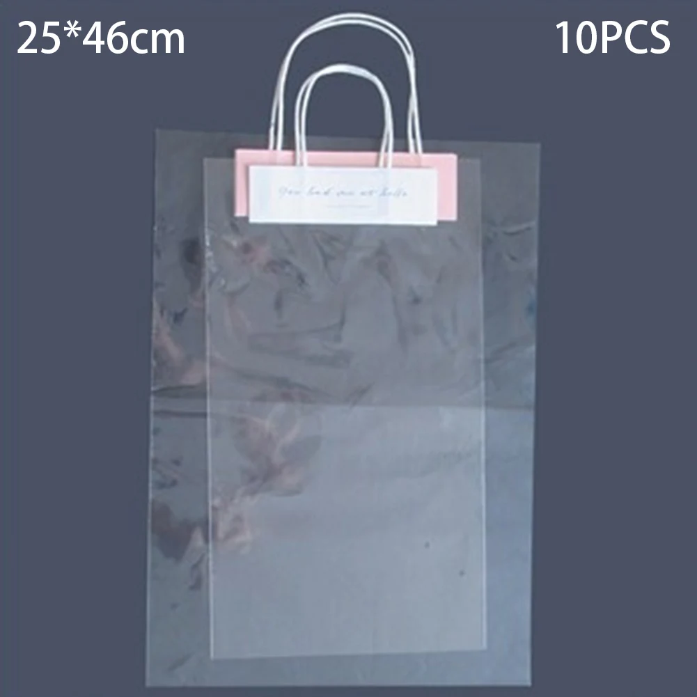 10PCS โปร่งใส PVC Tote กระเป๋าดอกไม้กระเป๋าถือแบบพกพาถุงบรรจุภัณฑ์ของขวัญเก็บของกระเป๋าดอกไม้กระสอบกระเป๋า