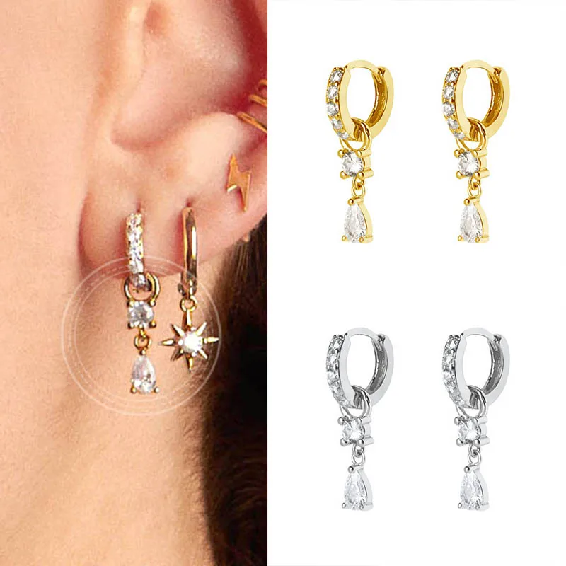 925 Sterling Silver Ear Needle Crystal Zircon Tassel Pendant Hoop Earrings Retro Small Fragrance Style High Jewelry Women Gifts