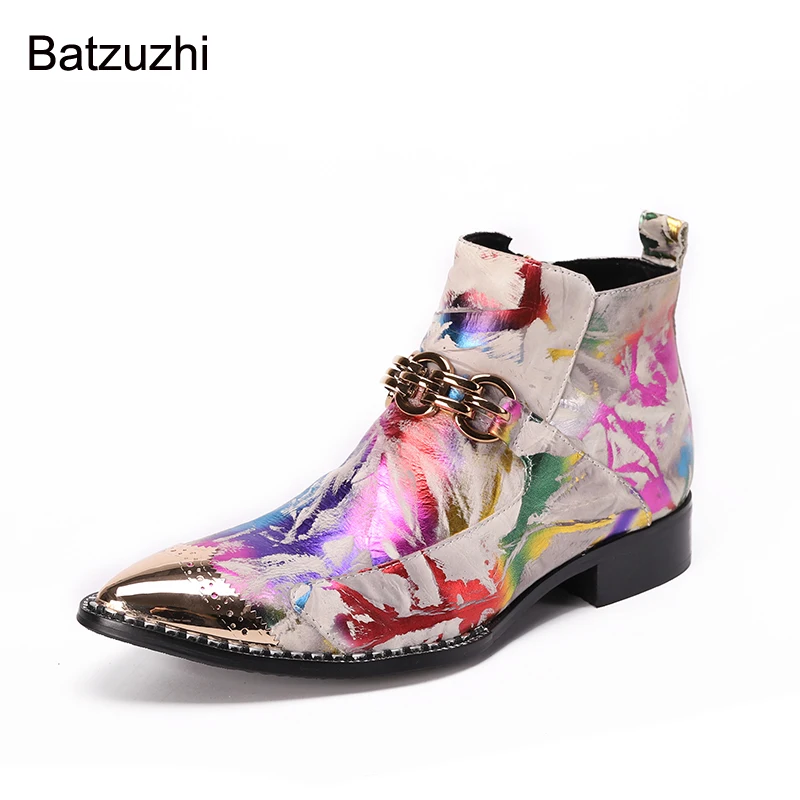 Batzuzhi 2021 New Rock Men Boots Fashion Milti-color Leather Boots Men Short Ankle Party/Wedding Boots Male, Big Size EU38-46