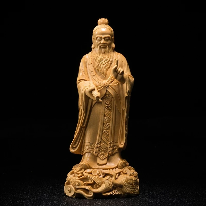 

Boxwood 18CM Laozi Sculpture Taoism Saint Wood Statue Feng Shui Lao Tzu Historical Figure Home Decor