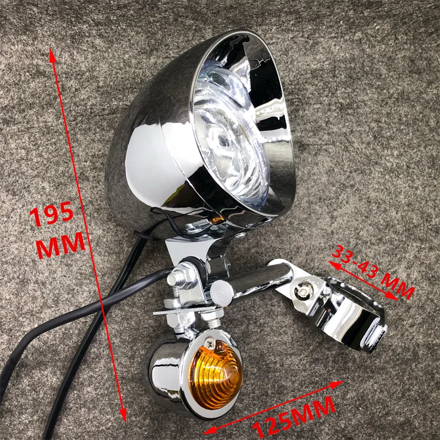 For Triumph Honda Yamaha Cafe Racer 1 Set Universal Chrome Motorcycle Spot Light With Turn Signal Indicator Auxiliary Drive Lamp