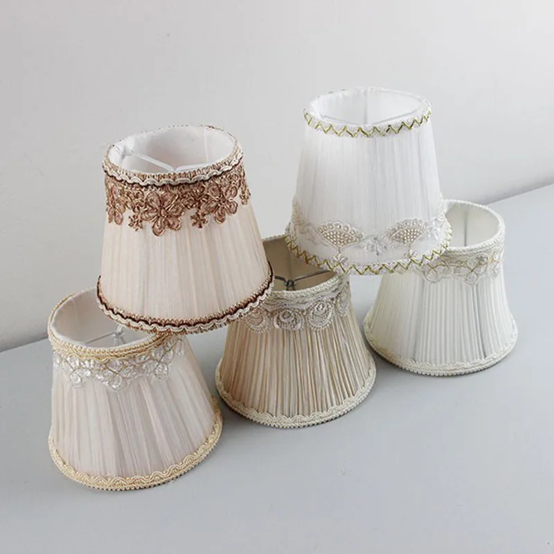 Luxury Style Pleated Lace Lampshade,Small Fabric Ceiling Chandelier Wall Light Table Lamp Cover,Clip on