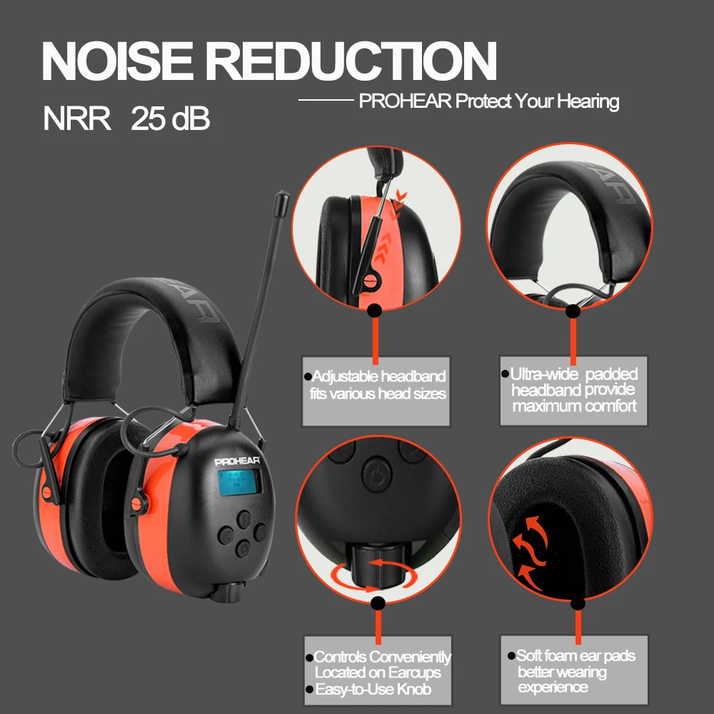 ZOHAN Electronic Bluetooth 5.0 DAB/FM Radio Earmuffs With 2000 mA Rechargeable Battery For Weeding Noise Reduction Adjustable