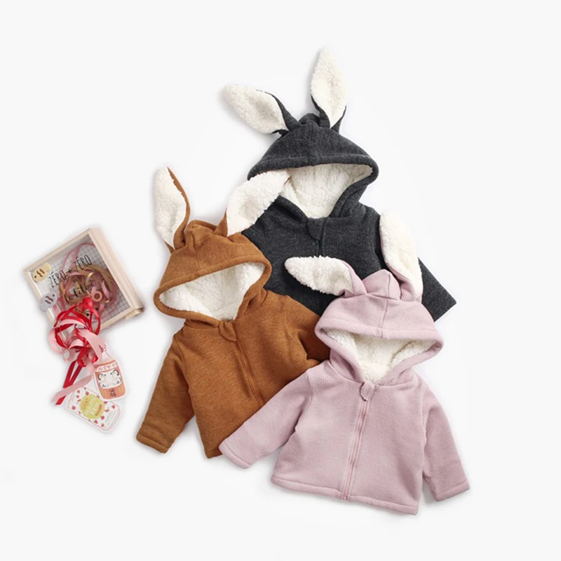 

Children Kids Girls Jackets Autumn And Winter 2021 New Rabbit Shape Children Plus Velvet Thick Boys Coat Hooded Jacket Baby Coat