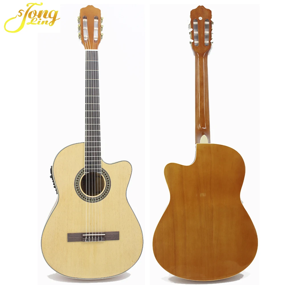 Thin Body Classical Electric Guitar Beginner 39 Inch Guitar Pickup without  Bag  Natural Color Cutaway Electronic