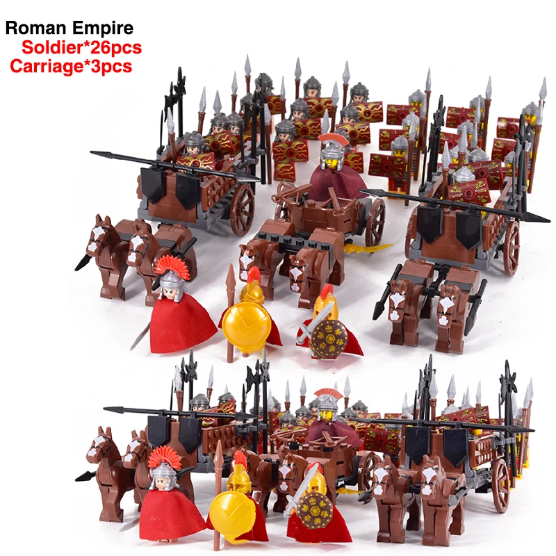 Middle Age Roman Dynasty Commander War Horse Spartan Medieval Knights Group Castle Animals figures building blocks bricks Toys