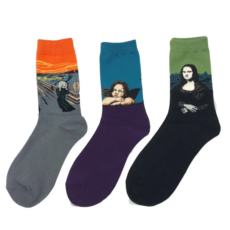 Novelty 1 Pair Men Socks New  Winter Starry Night Art World Famous Oil Painting Cotton Socks Funny Novelty Happy Socks