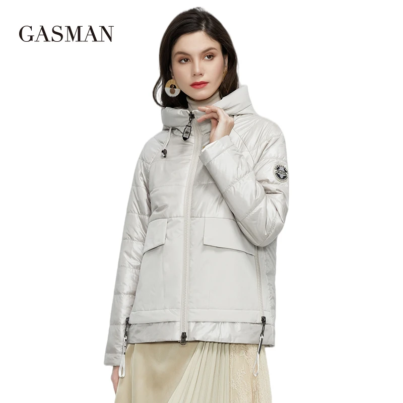 GASMAN New Women\'s spring jackets 2022 Short solid color outwear pocket hooded coat women casual fashion female jacket 81070