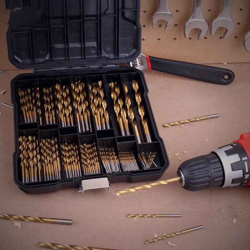 Titanium HSS Steel Bits Masonary Drill Power Tool Accessories Wood Metal Drill Bit Set  for Metal Plastic Woodworking Household