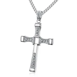 Fast and the Furious Zircon Diamonds Gemstone Cross Pendant Necklaces for Men Titanium Stainless Steel Jewelry Trendy Accessory