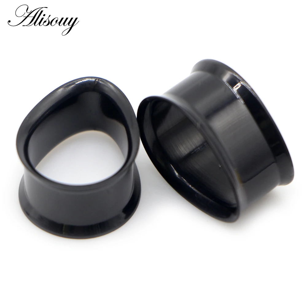 Alisouy 2pcs Water Drop Stainless Steel Ear Plug Tunnels Black Gold Color Ear Expander Plugs Tunnels Body Jewelry Ear Gauges