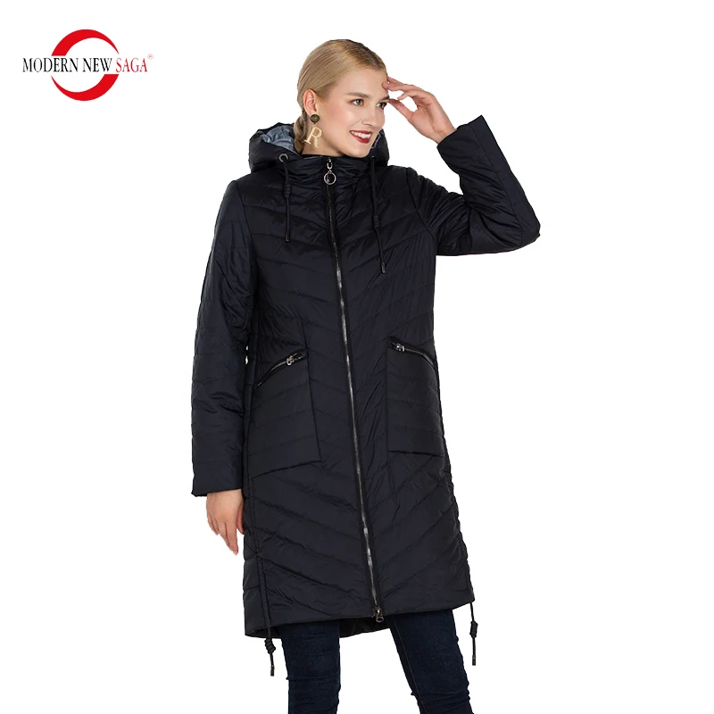 MODERN NEW SAGA Women Coat Hooded Autumn Quilted Coat Thin Cotton Padded Coat Spring Long Jacket Overcoat Parka Women Outerwear