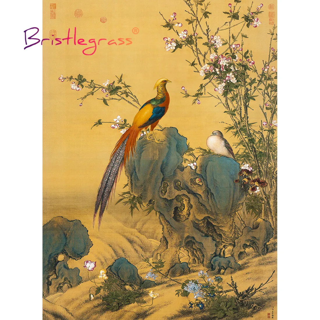 BRISTLEGRASS Wooden Jigsaw Puzzles 500 1000 Piece Golden Pheasant Bird Flower Castiglione Educational Toy Chinese Painting Decor