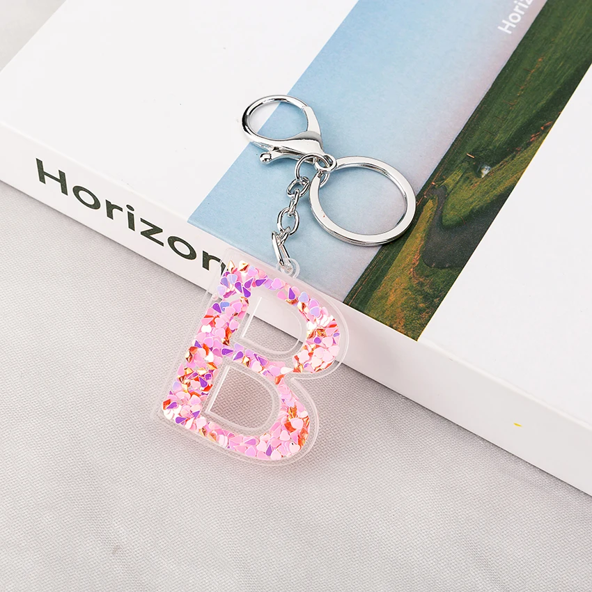 1PC Women Keychains  Glitter Hollowed-out  26 Words Handbag English Letter Keyring  Charms