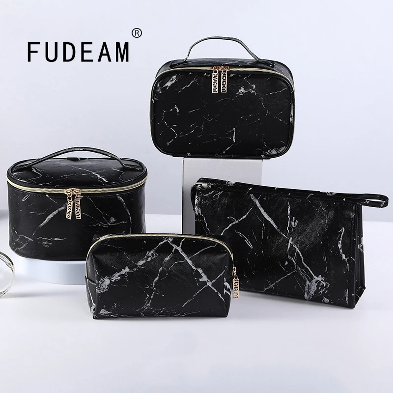 Fudeam-女性のための大理石のパターンの化粧バッグ,多機能化粧品バッグ,旅行,バスルームの保管,防水ハンドバッグ,化粧ケース