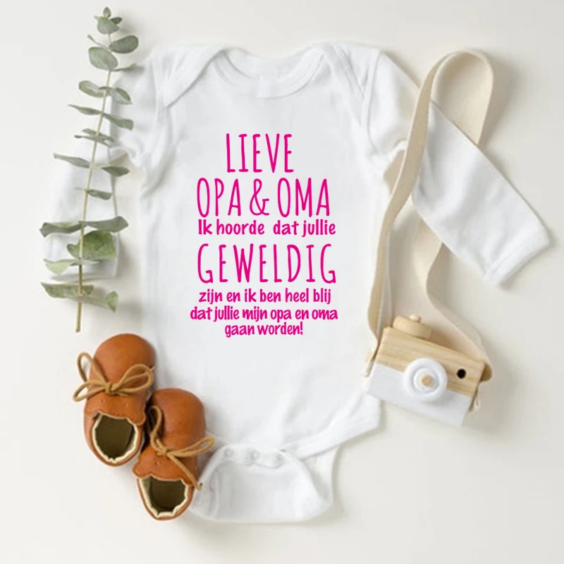 Funny Baby Bodysuit LIEVE OPA & OMA Ik Hoorde Dat Jullie Print Newborn Baby Pregnancy Announcement Bodysuit Cotton Autumn Onesi