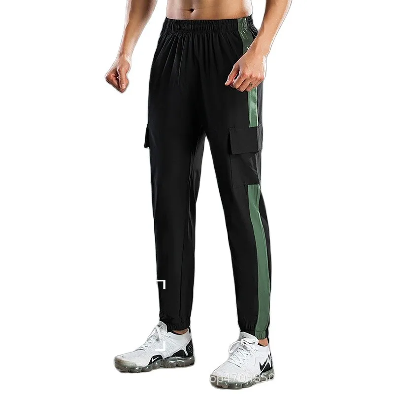 Men Running Sport Pants With Zipper Pockets Loose Tie Feet Thin Training Fitness Joggers Pants Sweatpants M-4xl