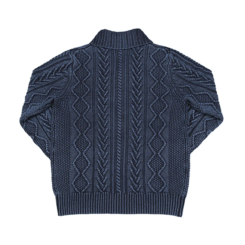 BOB DONG Shawl Collar Indigo Cotton Cardigan Jacquard Pattern Sweater For Men