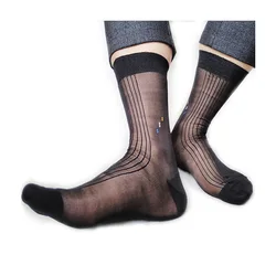 Calcetines de nailon de vestir para hombre, traje Formal de seda suave a rayas, Sexy, transparente y cómodo, Colección fetiche