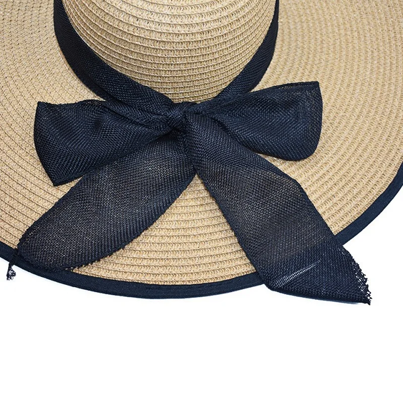 Summer Straw Hat Women Big Wide Brim Beach Sun Hat Straw Floppy Sun Block UV Protection Hat Bohemia Cap