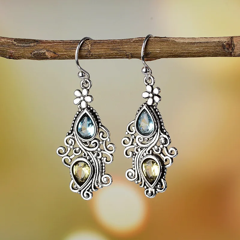 Bohemia 925 Sterling Silver Gemstone Drop Earring real Natural Amethyst Garnet Sapphire for Women Jewelry Bizuteria Earrings